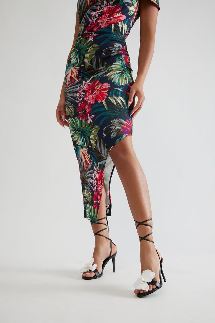 Florrie Flower Wrap Up Heels - Black