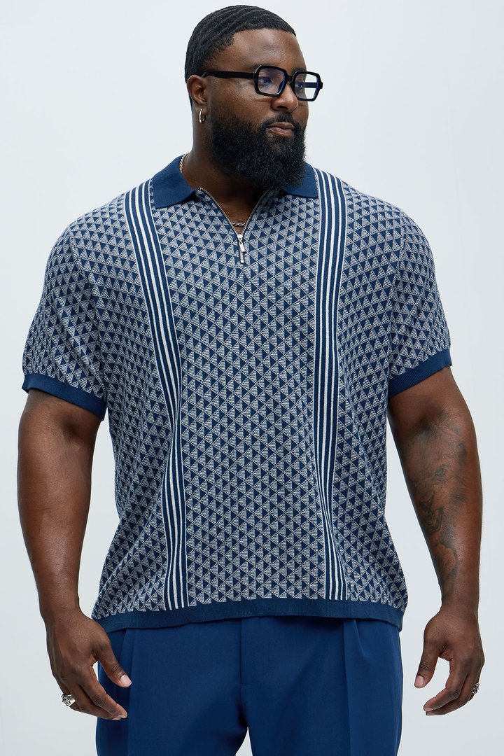 Avery Quarter Zip Knit Polo - Navy/combo