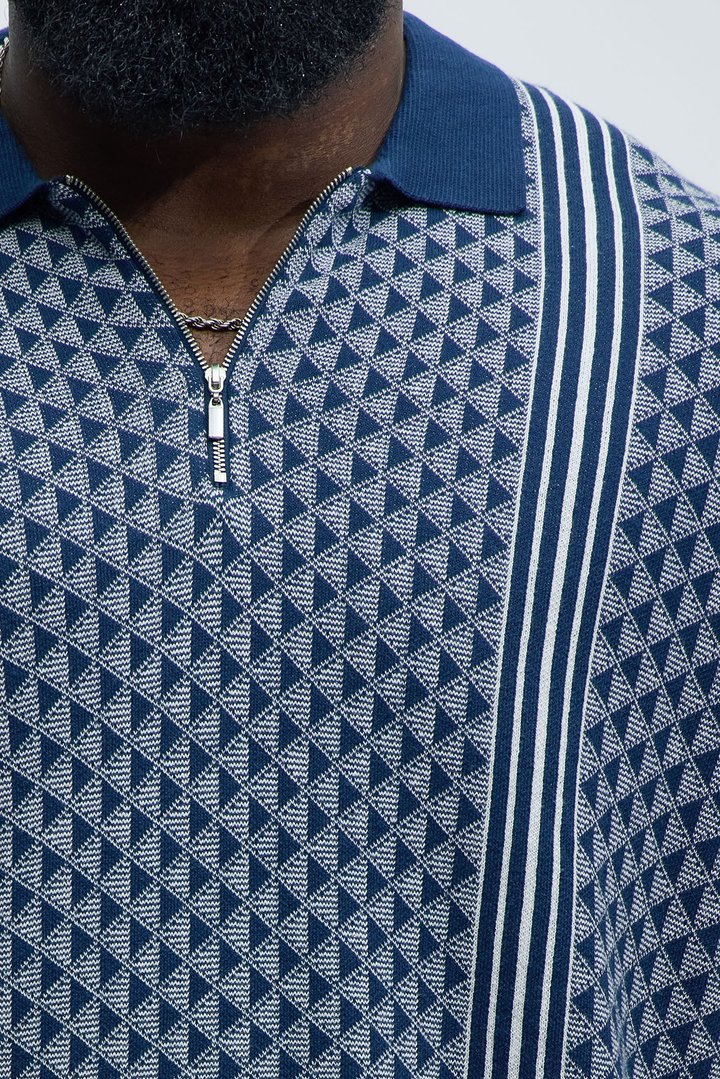 Avery Quarter Zip Knit Polo - Navy/combo
