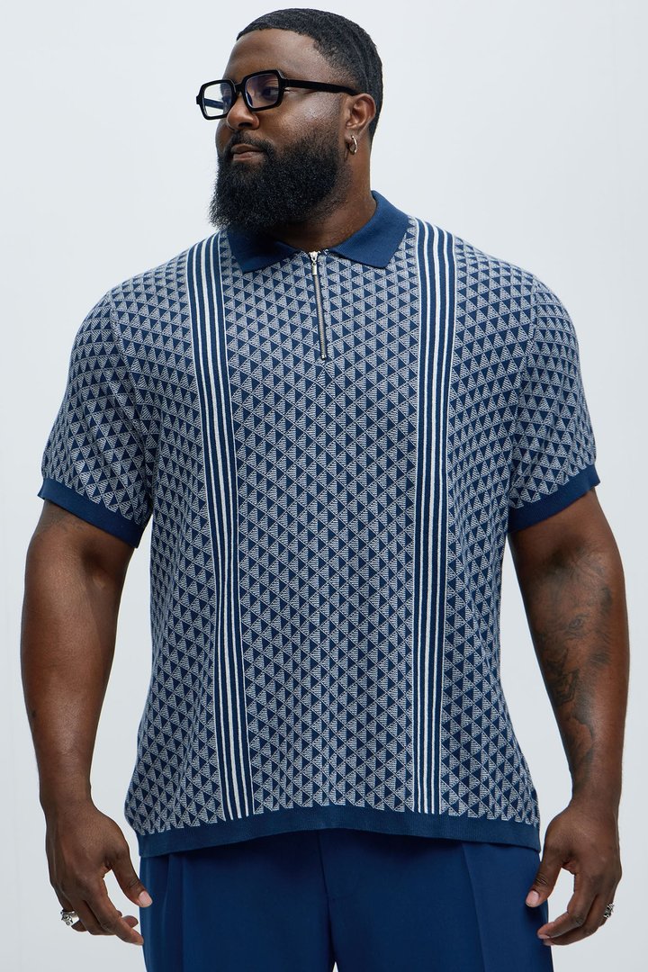 Avery Quarter Zip Knit Polo - Navy/combo