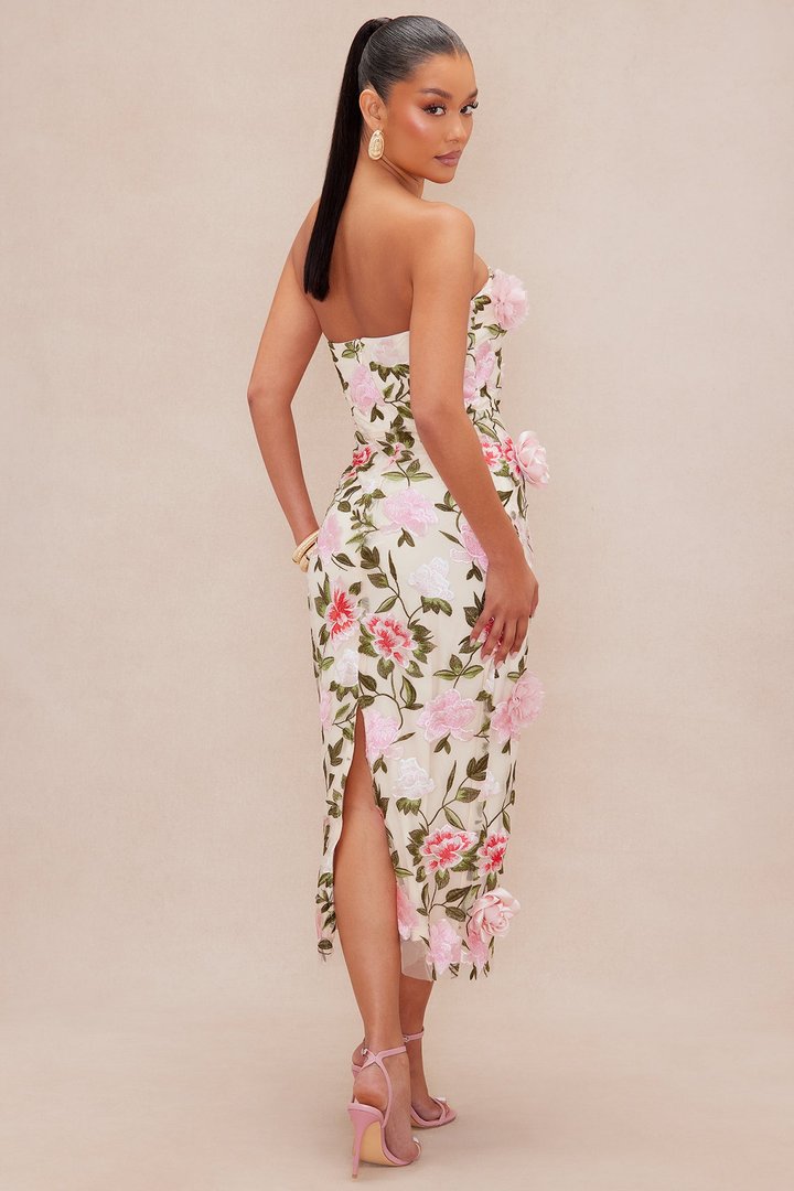 Mary Embroidered Midi Dress - Pink/combo