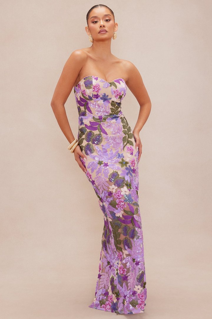 Evelynn Embroidered Midi Dress - Lavender/combo