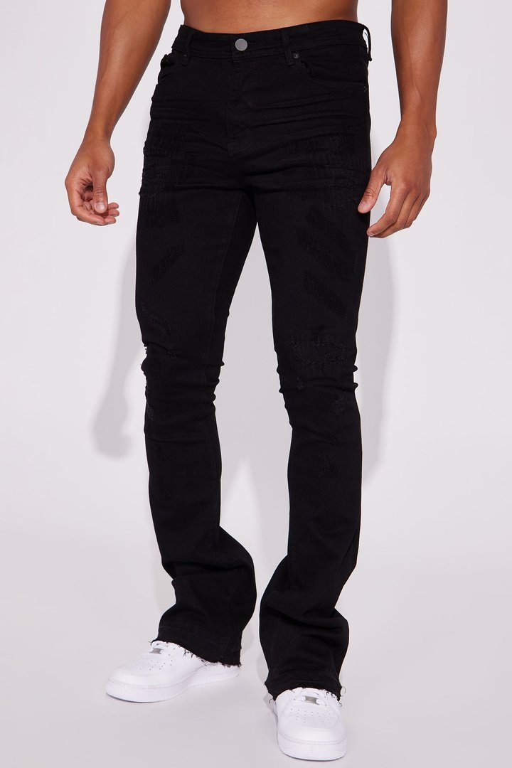 Do You Mind Stacked Skinny Flare Jeans - Black