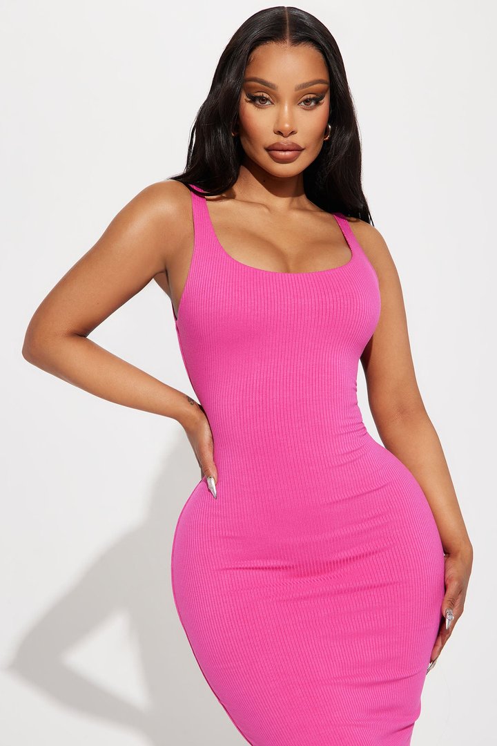 Jennifer Double Lined Midi Dress - Magenta