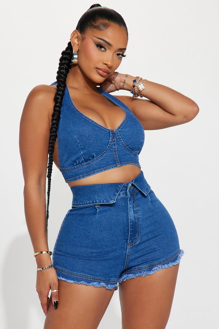 Lose Control Denim Short Set - Medium Wash