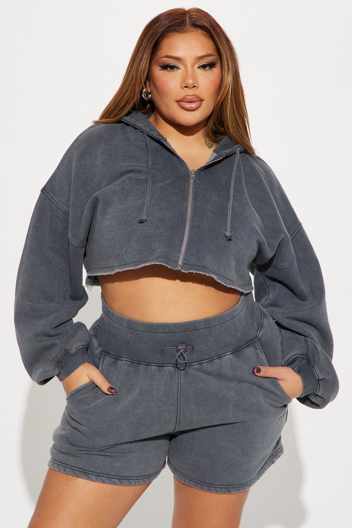 On The Go Fleece Short Set - Charcoal