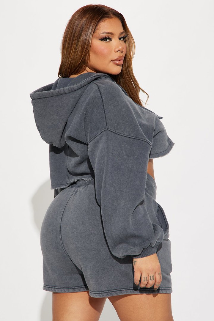 On The Go Fleece Short Set - Charcoal