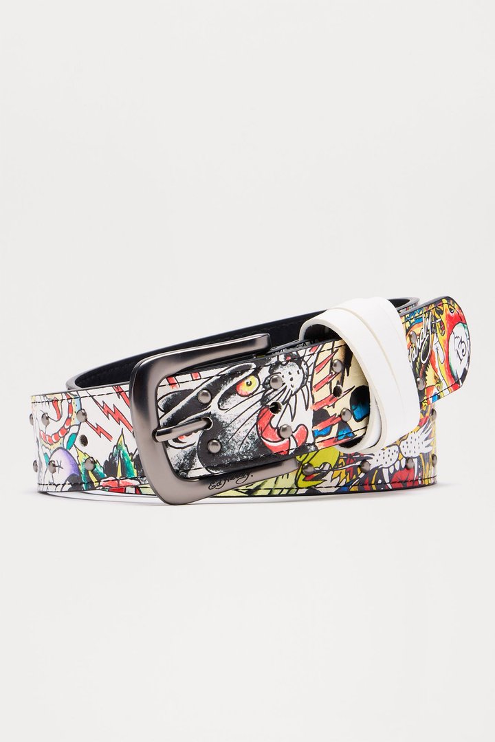 Ed Hardy Hammered Stud Belt - White/combo