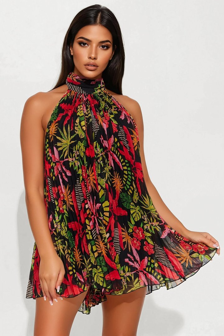 Preya Pleated Romper - Black/combo