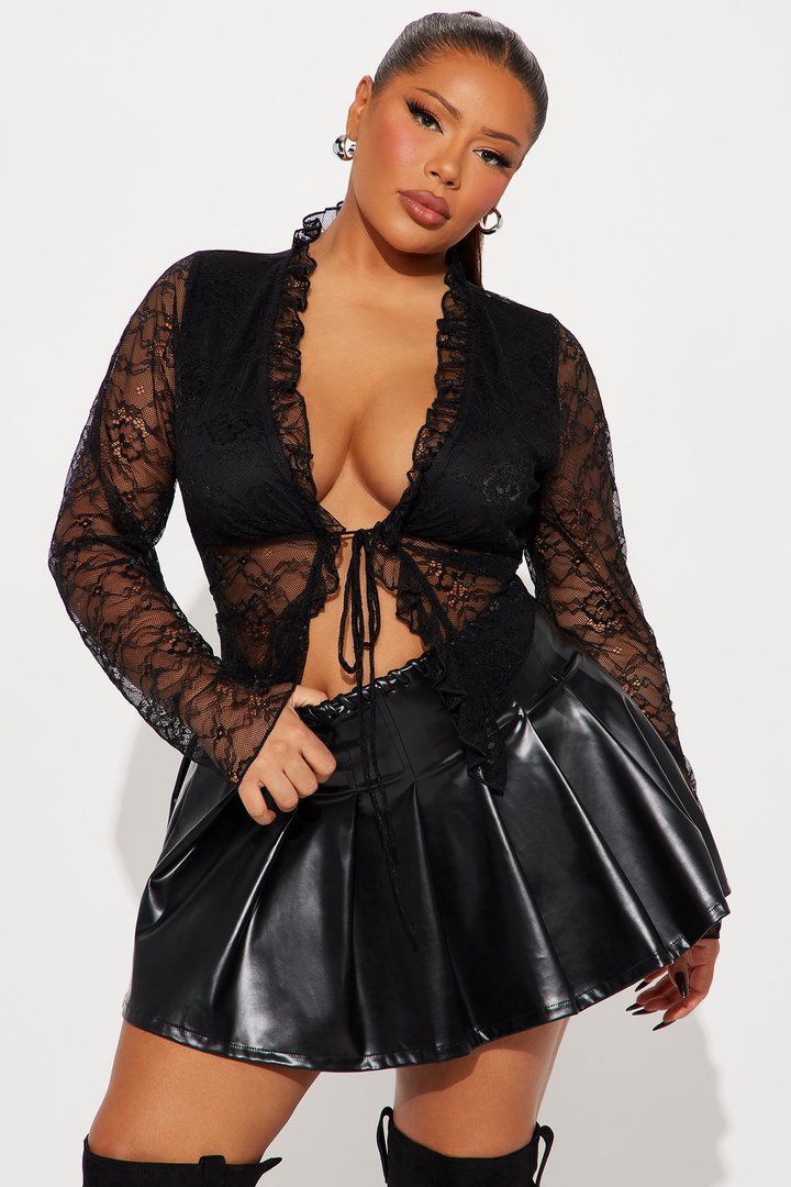 Glance In My Direction Lace Flyaway Ruffle Top - Black