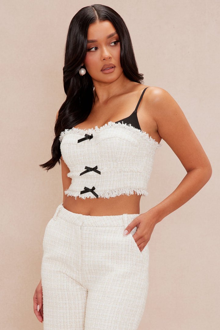 Camryn Tweed Pant Set - Cream/combo
