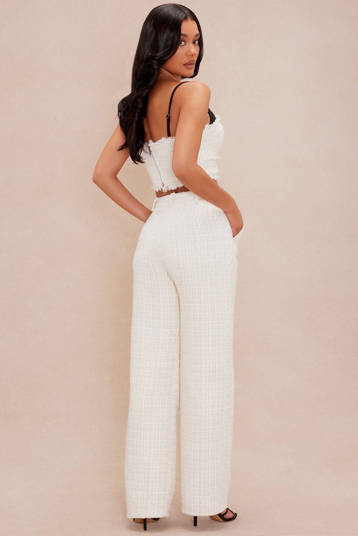 Camryn Tweed Pant Set - Cream/combo