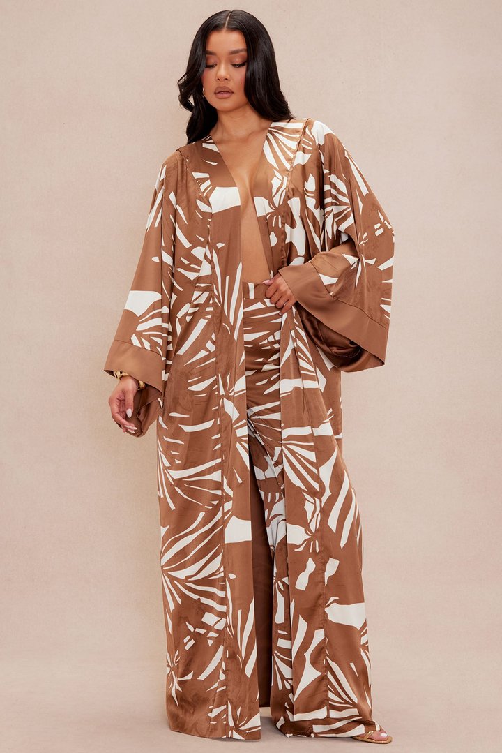 Silvina Satin Kimono - Brown/combo