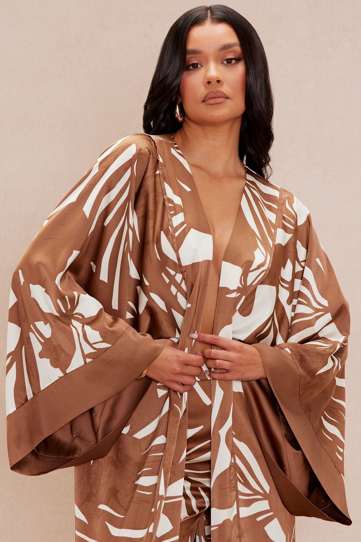 Silvina Satin Kimono - Brown/combo
