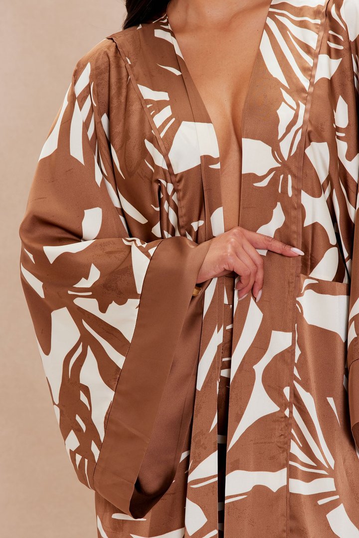 Silvina Satin Kimono - Brown/combo