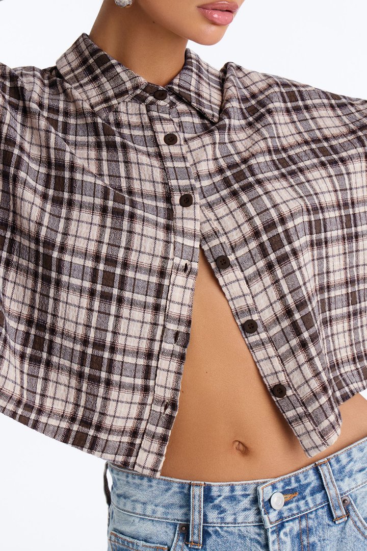 Cozy Girl Plaid Shirt - Brown/combo