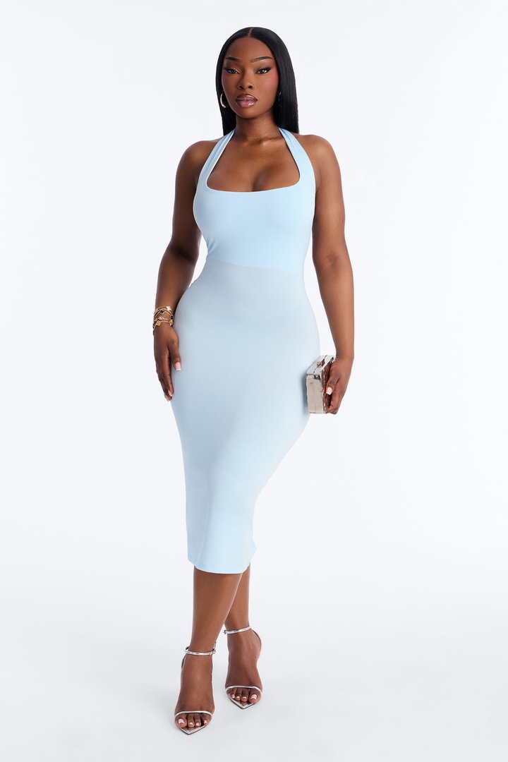 Nellie Double Lined Midi Dress - Blue