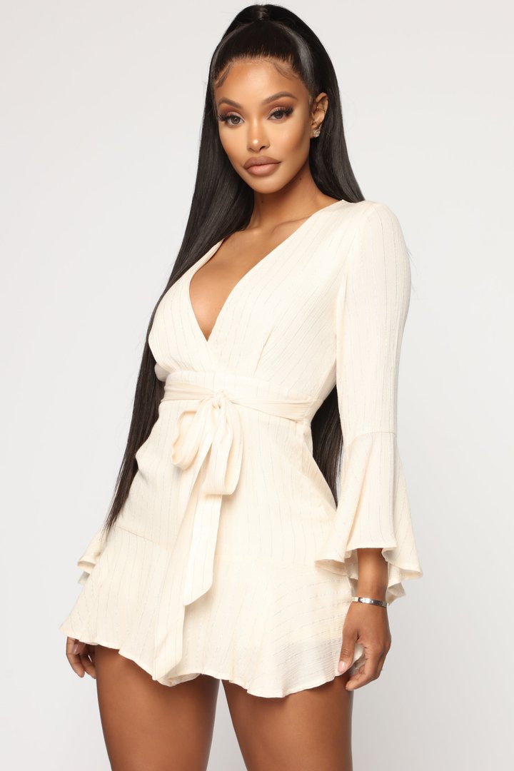 Ring A Bell Stripe Romper - Ivory