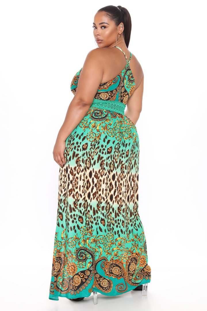 Holy Slit Sleeveless Maxi Dress - Green/combo