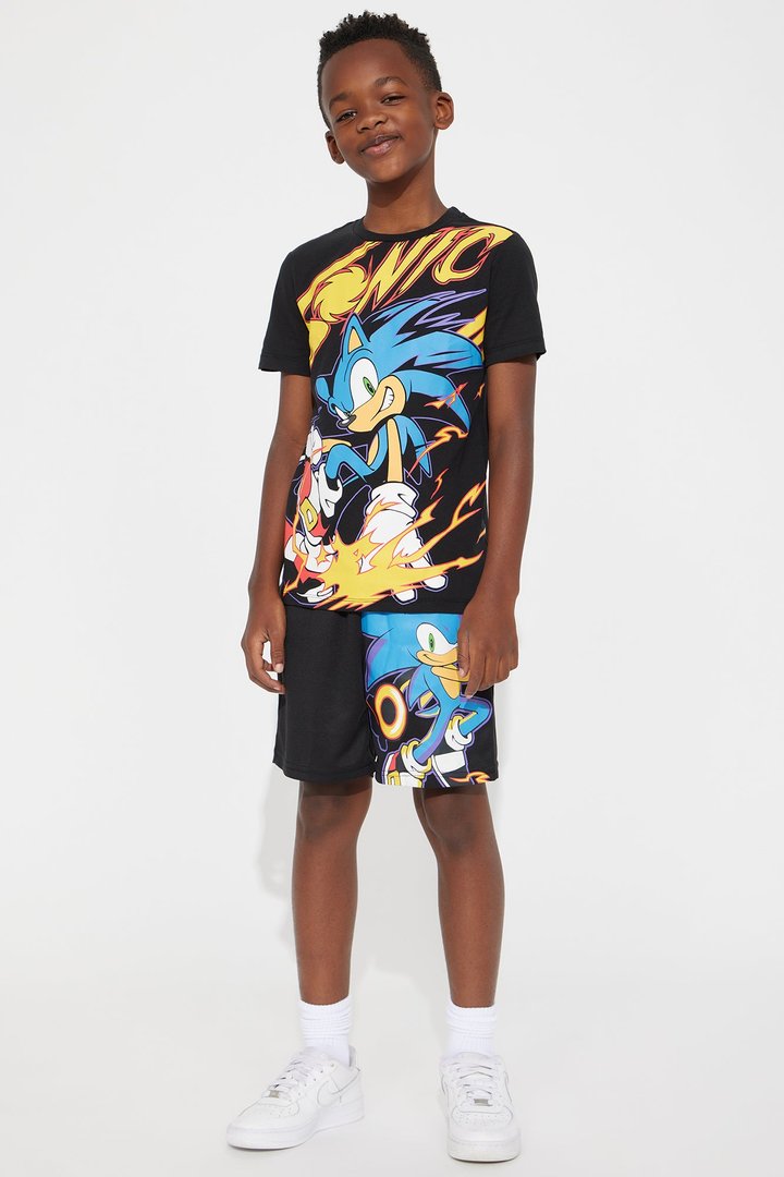 Mini Going Fast Sonic Graphic T-Shirt And Short Set - Black