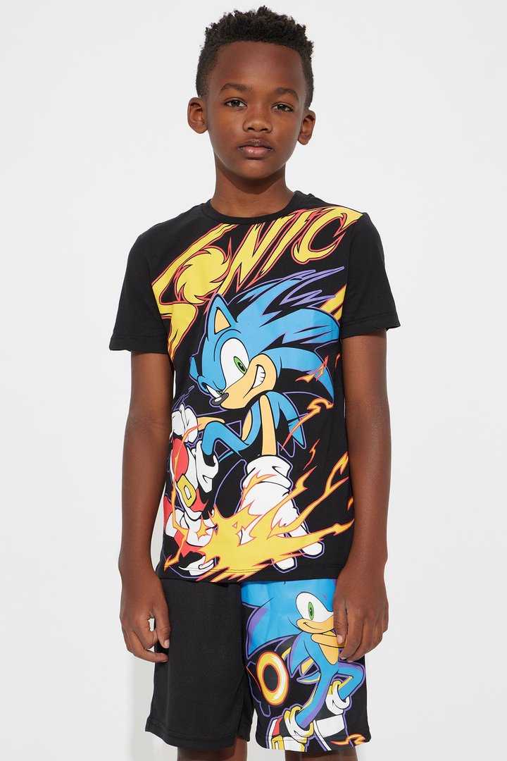 Mini Going Fast Sonic Graphic T-Shirt And Short Set - Black