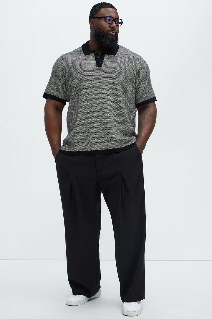Harry Herringbone Button Down Sweater Polo - Black/combo