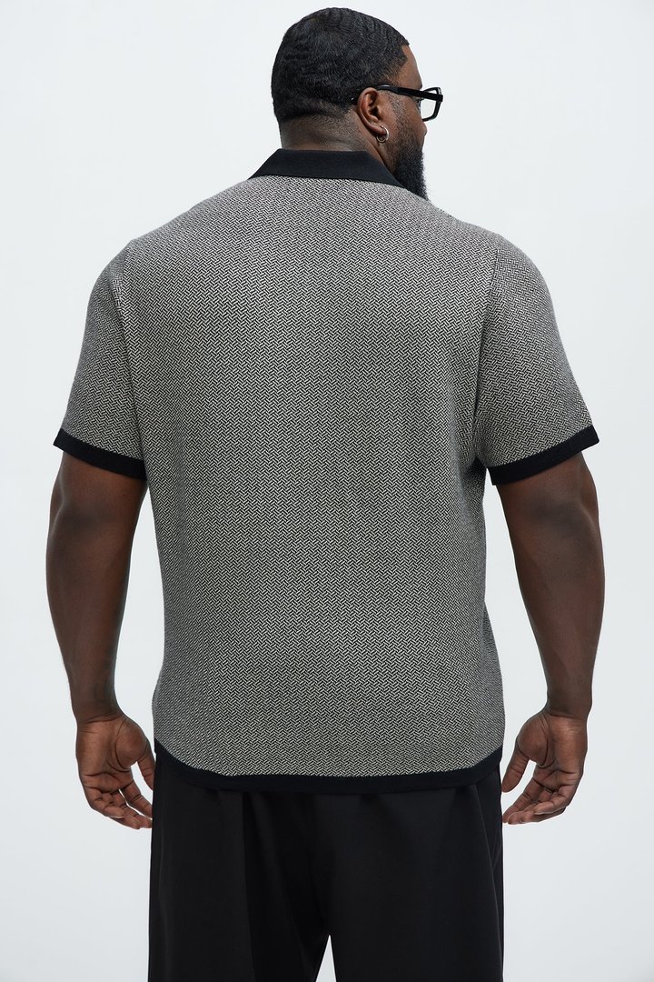 Harry Herringbone Button Down Sweater Polo - Black/combo