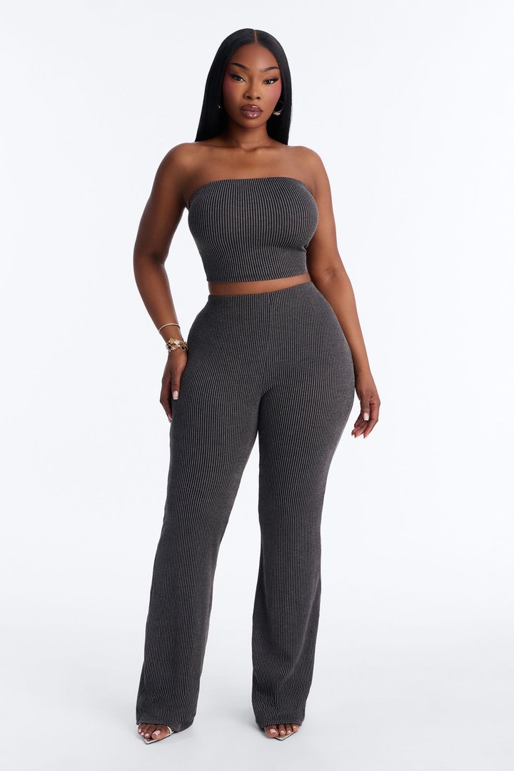 Reya Ribbed Pant Set - Charcoal