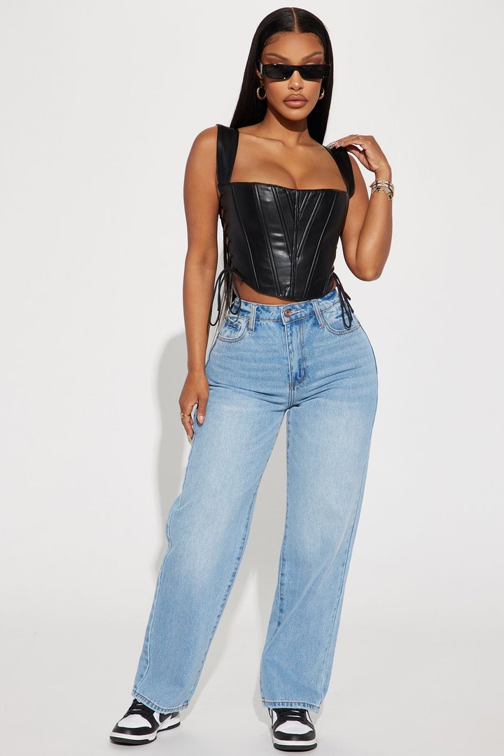 Side Struttin' Faux Leather Corset Top - Black