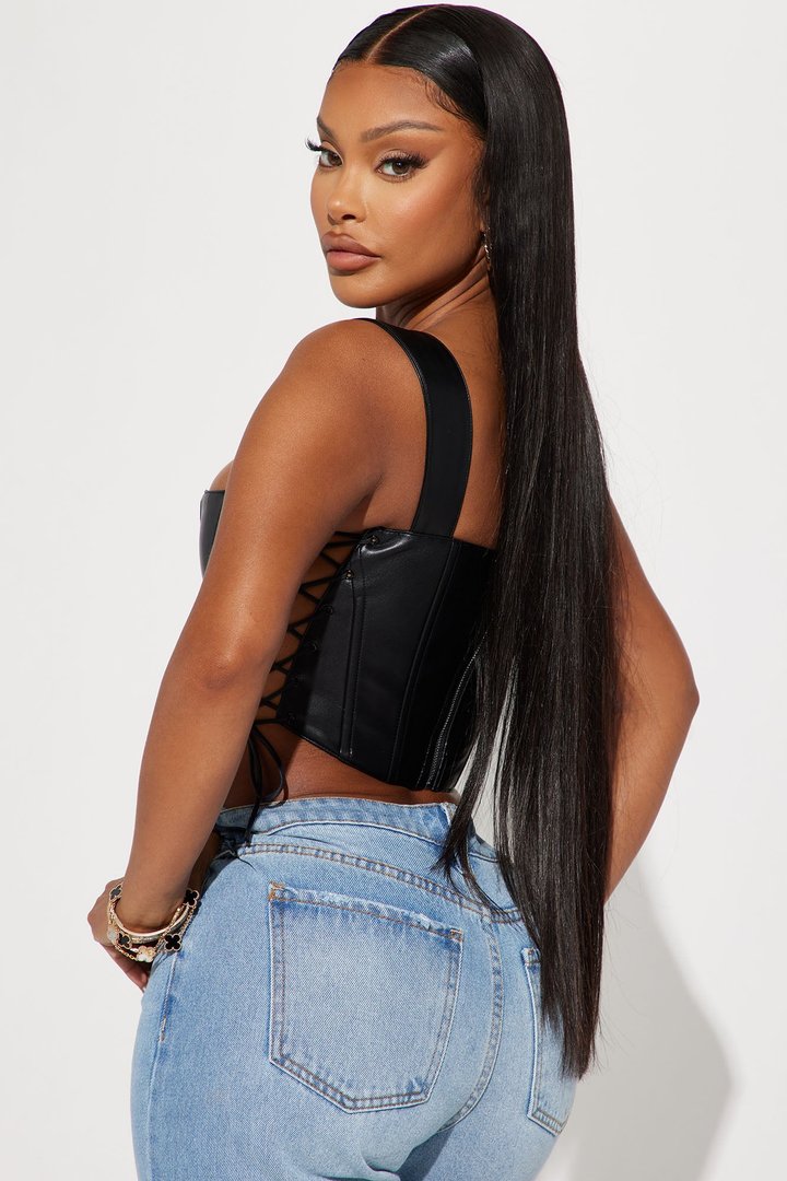 Side Struttin' Faux Leather Corset Top - Black