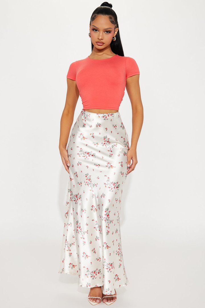 Buy Myself Flowers Satin Maxi Skirt - Champagne