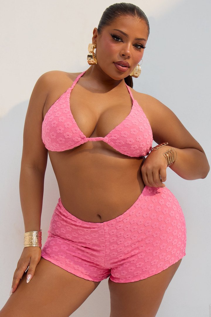 Melina 3 Piece Boyshort Bikini Set - Pink