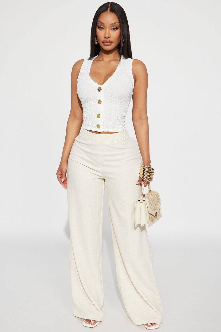 Pia Button Up Vest Top - White
