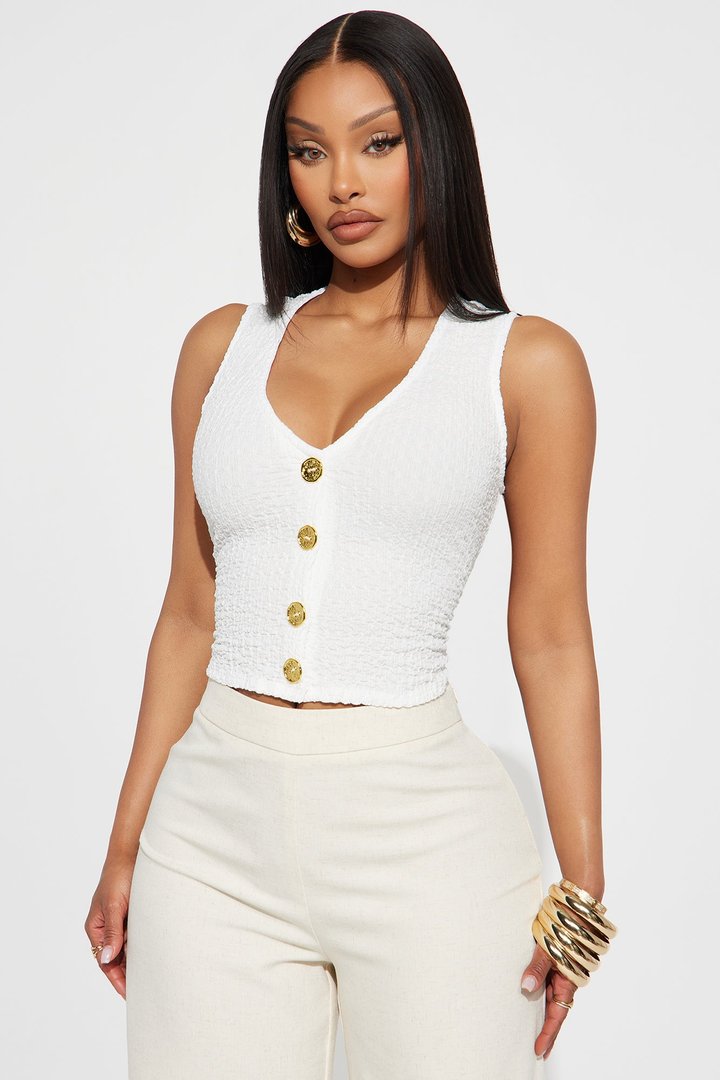 Pia Button Up Vest Top - White