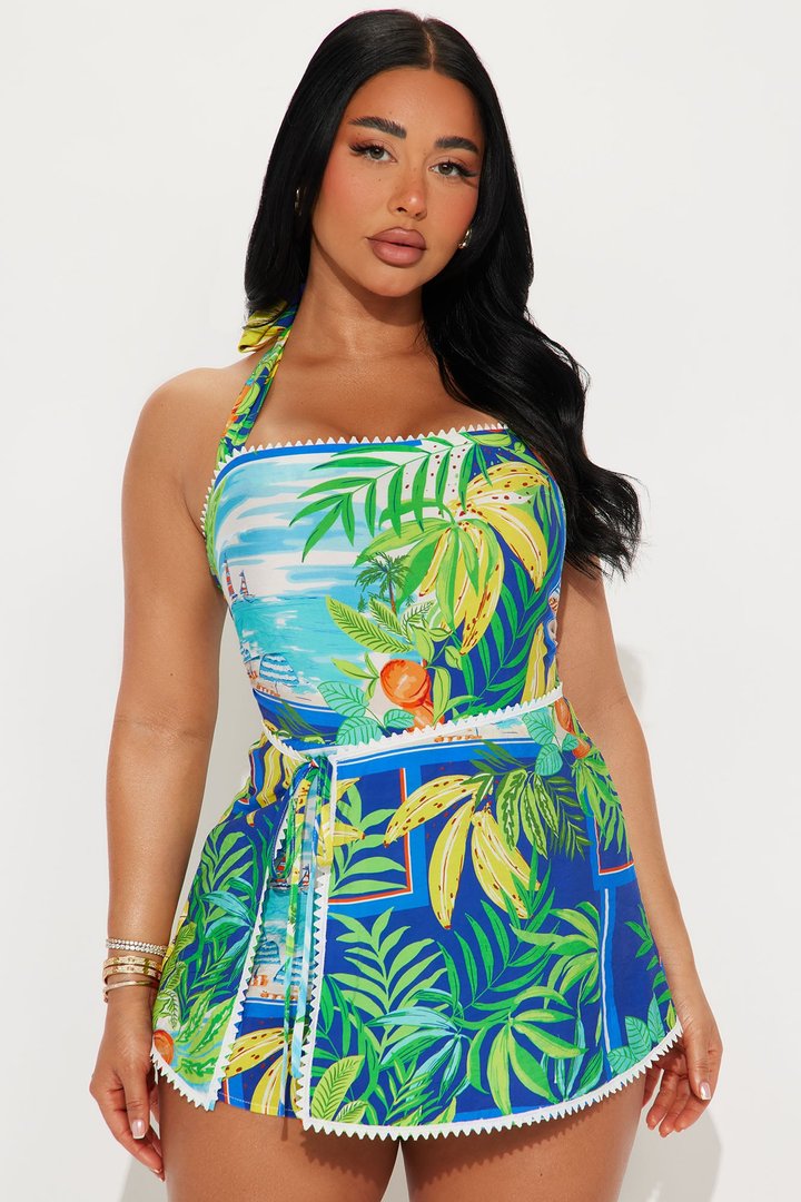 Heidi Fruit Print Halter Romper - Blue/combo