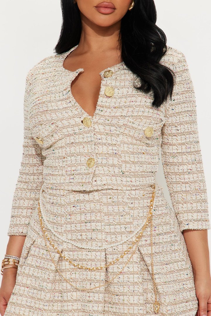 Kylie Tweed Mini Skirt Set - Oatmeal