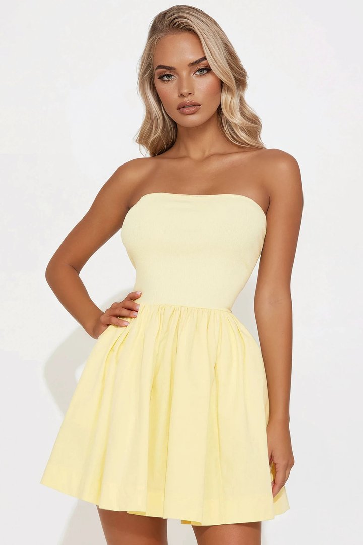 Adele Strapless Poplin Mini Dress - Butter Yellow
