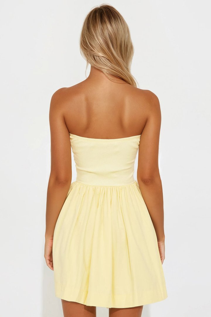 Adele Strapless Poplin Mini Dress - Butter Yellow