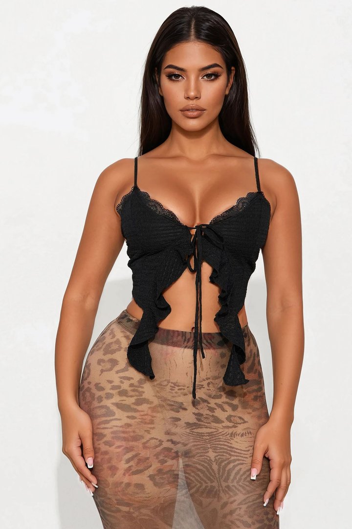 Fluttering Flyaway Ruffle Top - Black