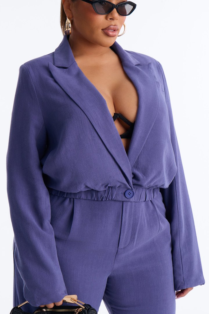 Iris Linen Belted Pant Set - Slate Blue