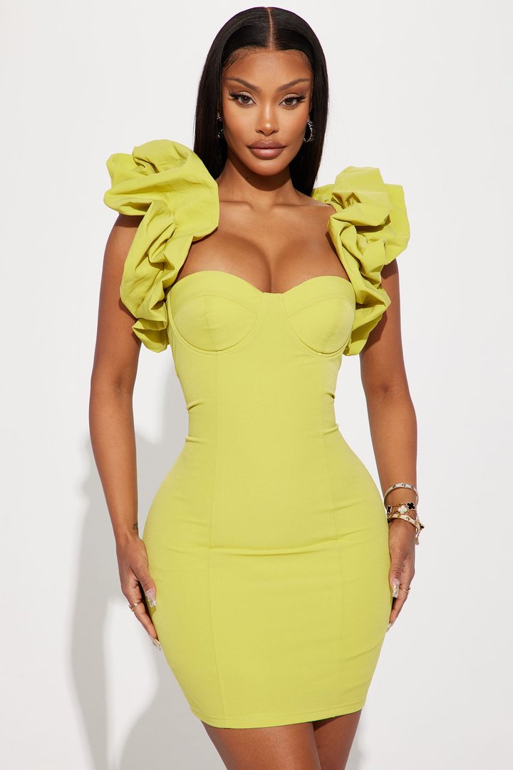Forever Princess Ruffle Mini Dress - Chartreuse