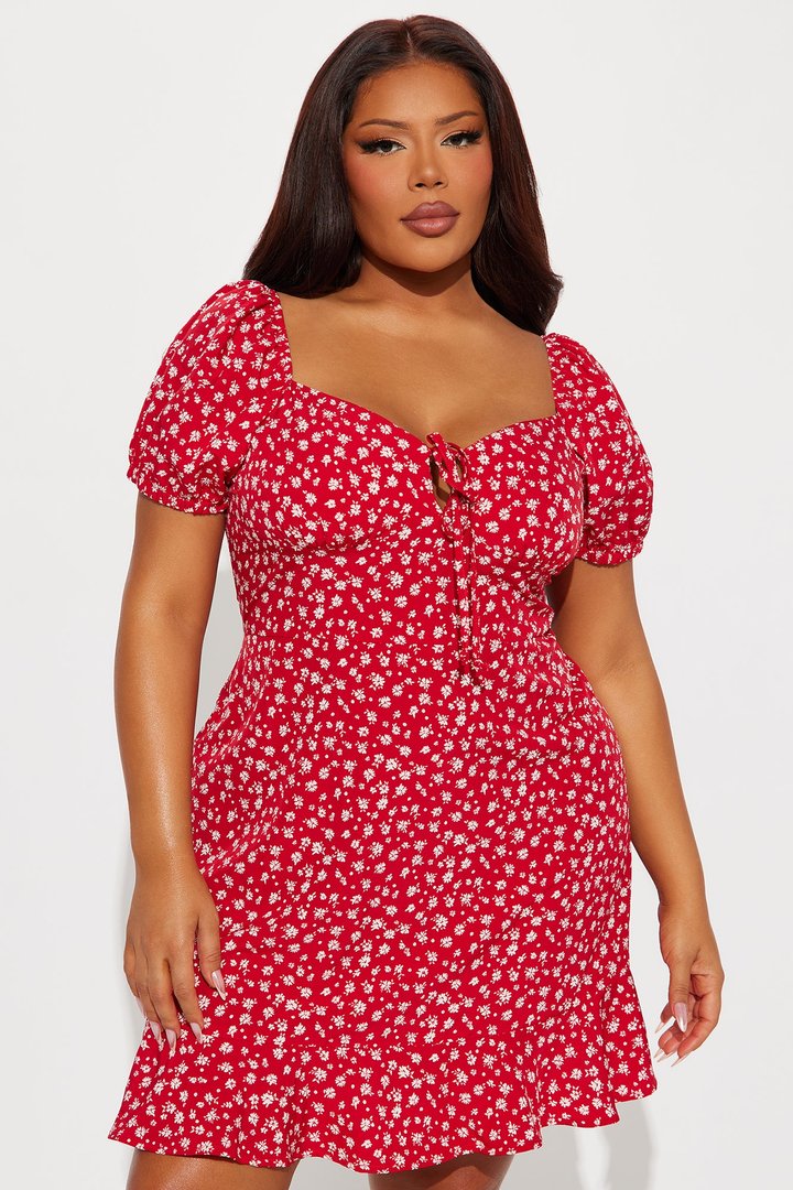 Monroe Floral Mini Dress - Red