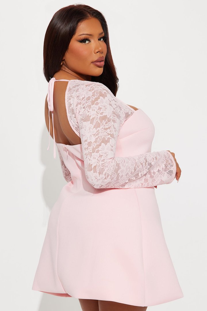 Delia Lace Long Sleeve Mini Dress - Pink