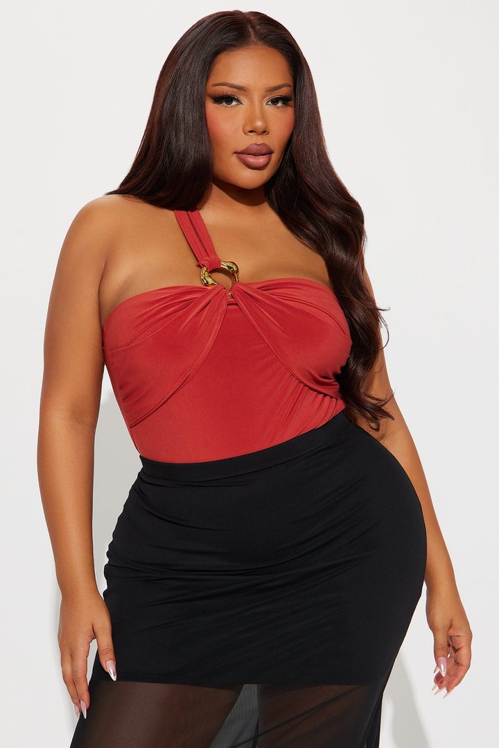 Annalise One Shoulder Ruched Bodysuit - Rust