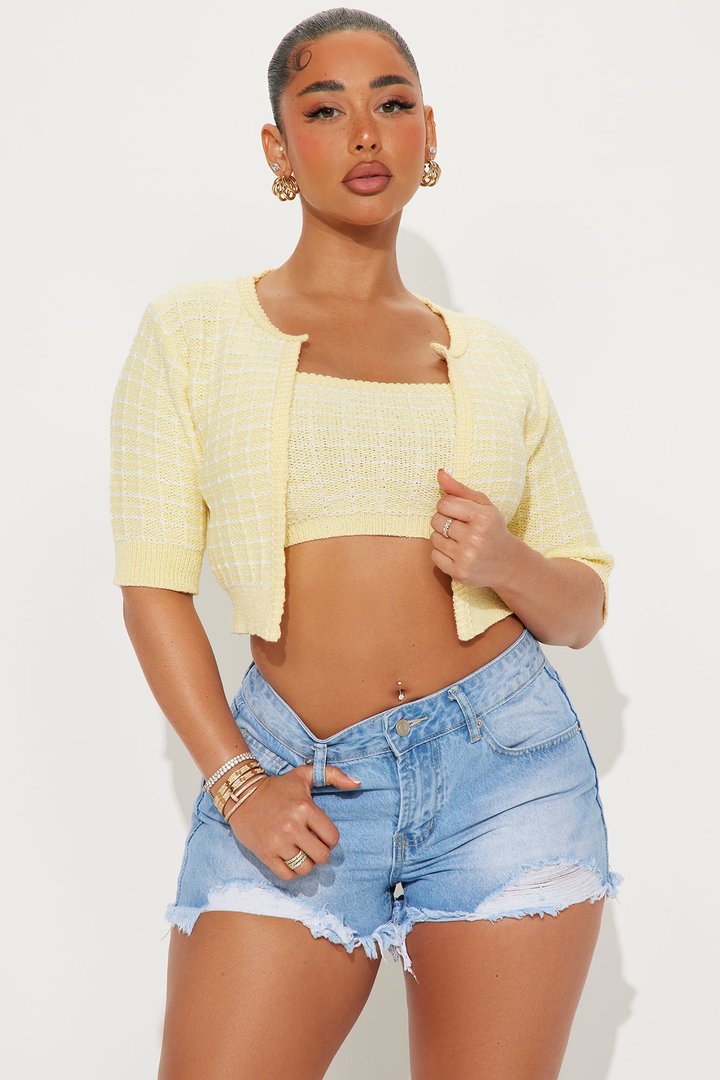 Spring Time Walk 2 Piece Cardigan - Butter Yellow