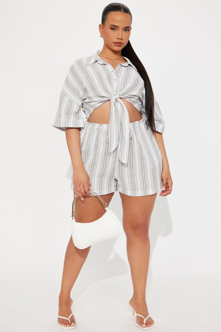 Kaui Striped Short Set - Grey/combo