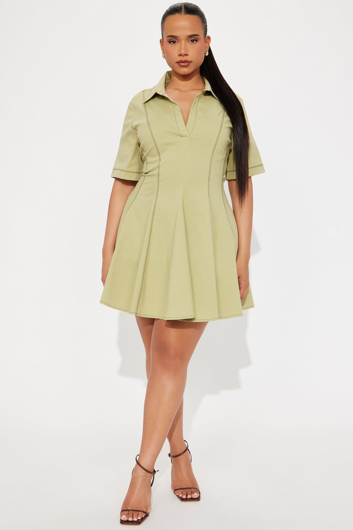 Prim Collared Mini Dress - Olive