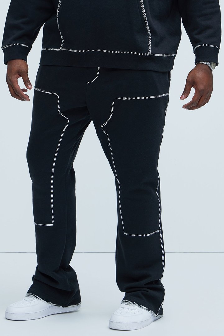 Tayson Stitch Skinny Flared Sweatpants - Black