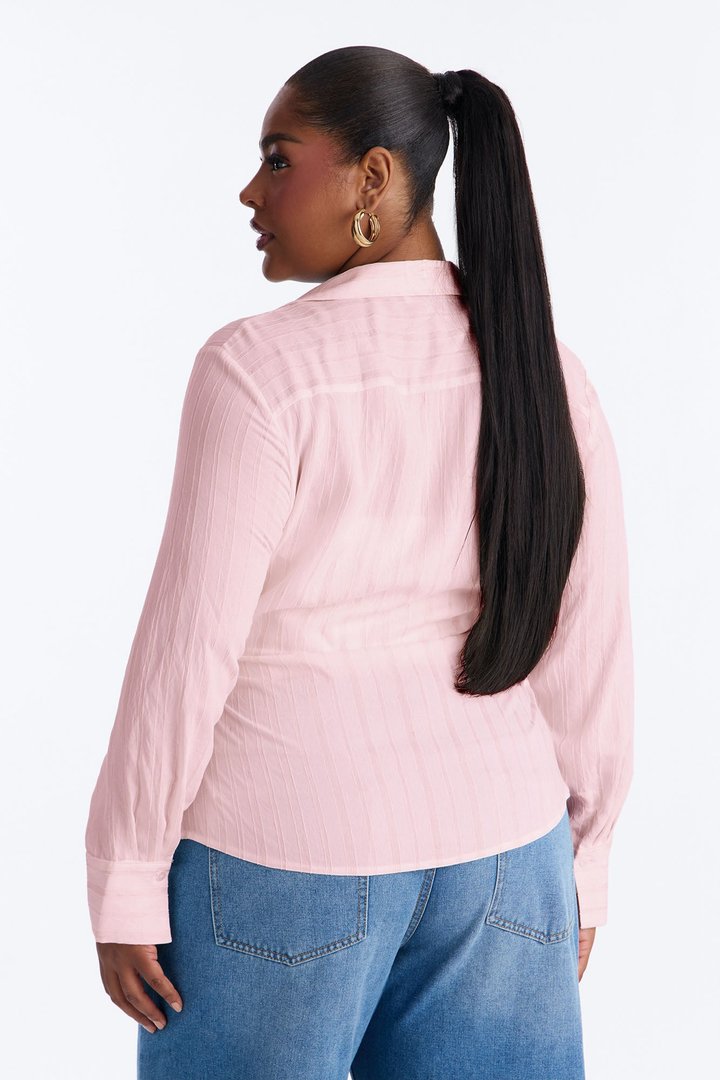 Spring Walks Ruched Linen Shirt - Light Pink