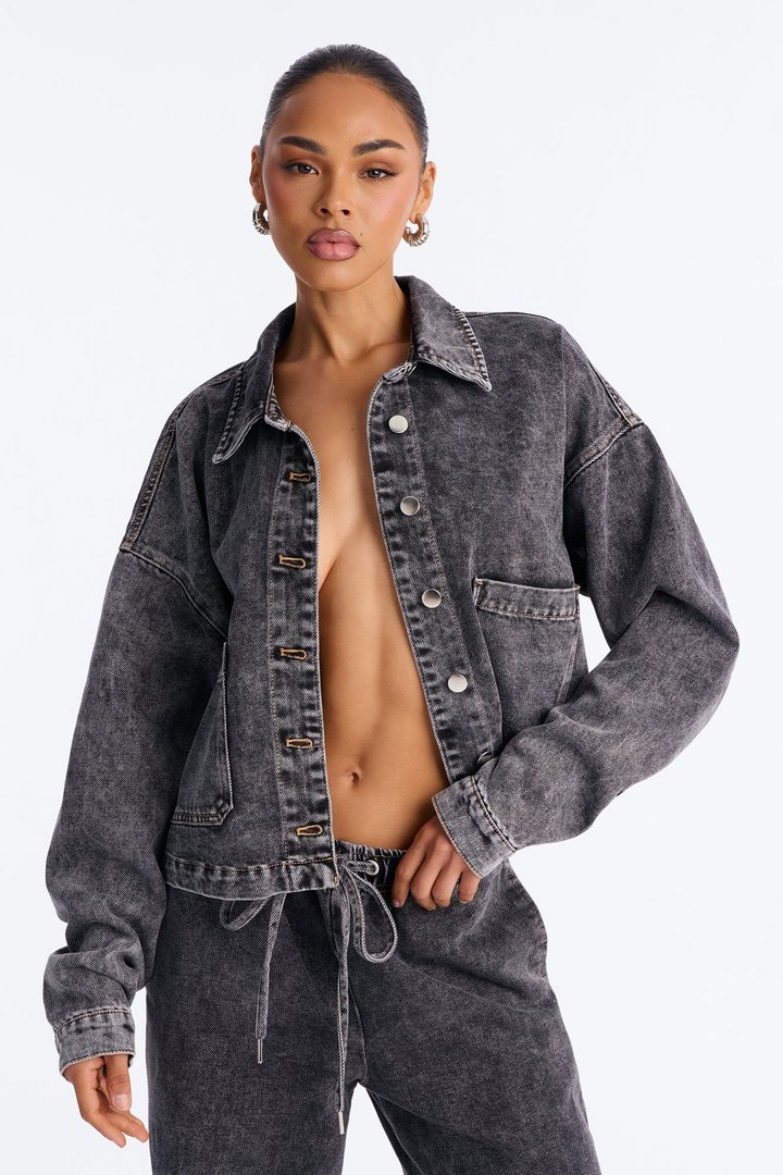 Airplane Mode Drapey Denim Shacket - Dark Grey